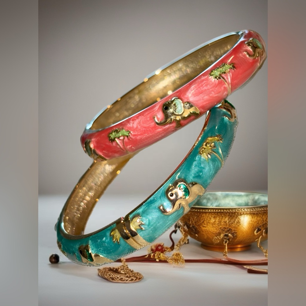 Vintage JTF, Seed Beaded Bracelet, Pink & Gold Enamel Bracelet (4) Total